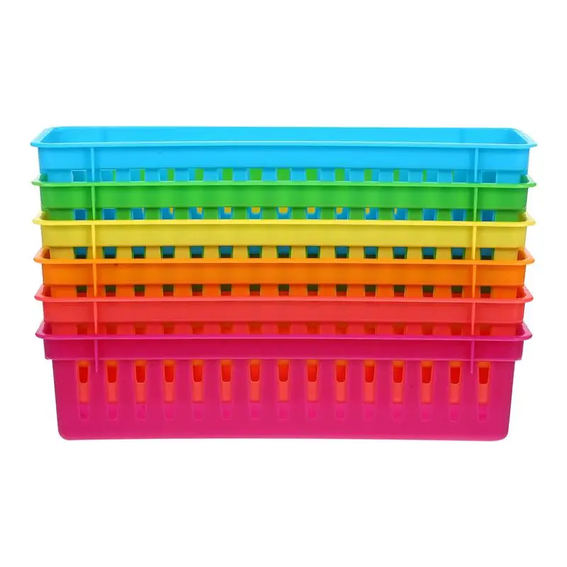 

6Pcs Plastic Desk Pencil Holder Stationery Basket Colorful Classroom Supplies Storage Drawer Baskets for Tray Container 2024 New