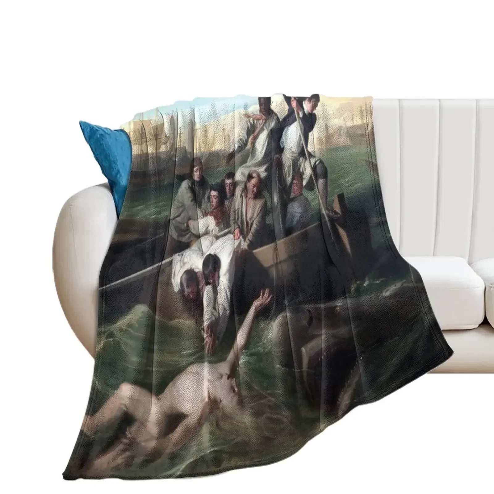 

John Singleton Copley Watson and the Shark Throw Blanket Cute Plaid Beach Blankets