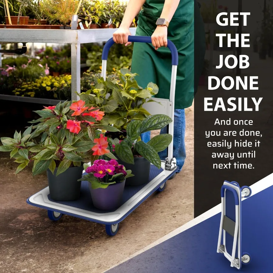 Сверхмощная складная тележка-тележка для домашнего и гаража, грузоподъемность 330 фунтов, улучшенная складная ручная тележка с поворотным механизмом