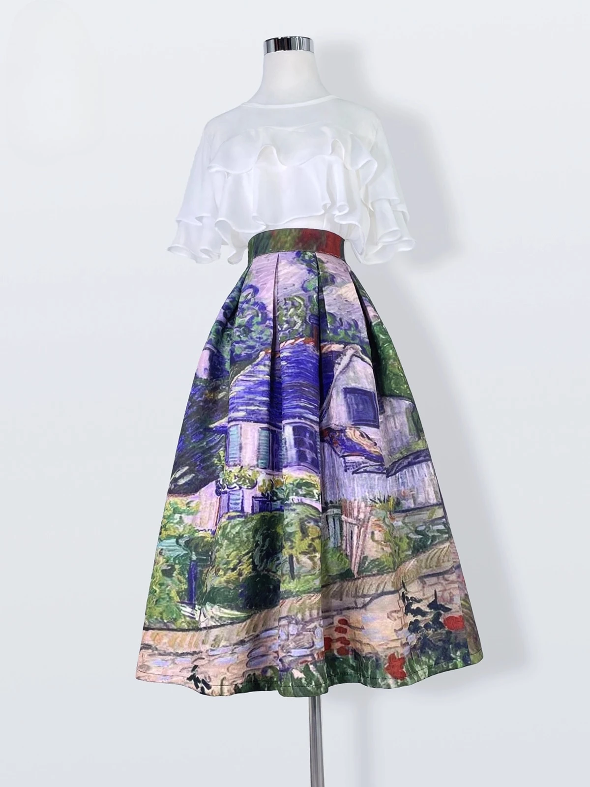 Mezza gonna da donna nuova primavera e autunno, gonna di media lunghezza a vita alta stampata a trapezio per pendolarismo alla moda