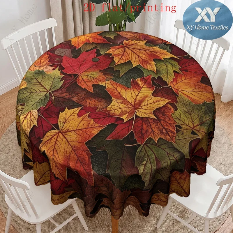 Round tablecloth 1pc / Retro autumn fallen leaves, retro maple leaf texture, wavy border, full patterned round tableclothxzj