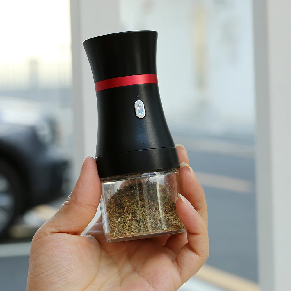 Electric Herb Grinder Compact Size Updated 6 Blades with 50ml Glass Herb Jars USB-Rechargeable Automatic Electric Grinder