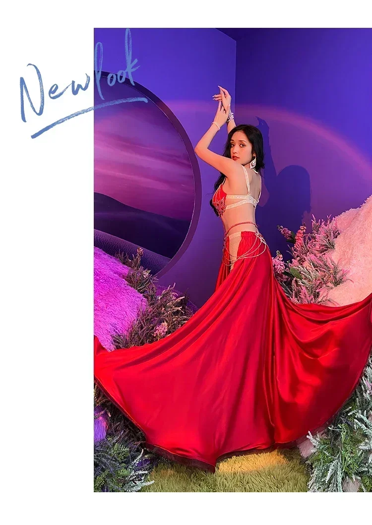Belly Dance Suit Satin Bra Split Big Swing Skirt Performance Clothes Set Woman High-End Competition Clothing Oriental Dancewear