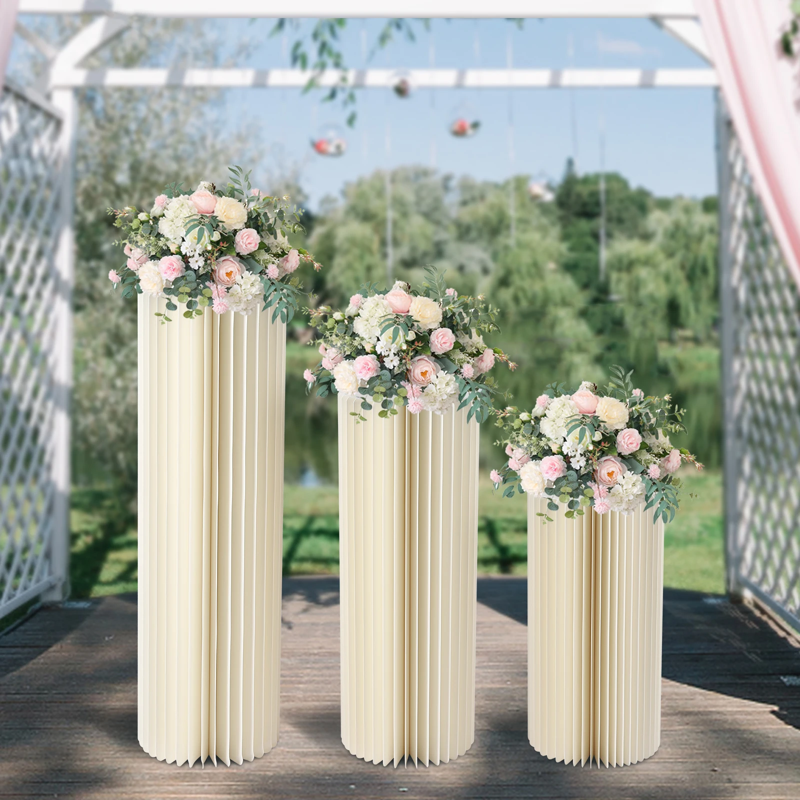 Soporte de flores de 3 piezas, estante de exhibición de cilindro para decoración de jardín, fiesta de boda, 40cm + 60cm + 80cm/60cm + 80cm + 100cm