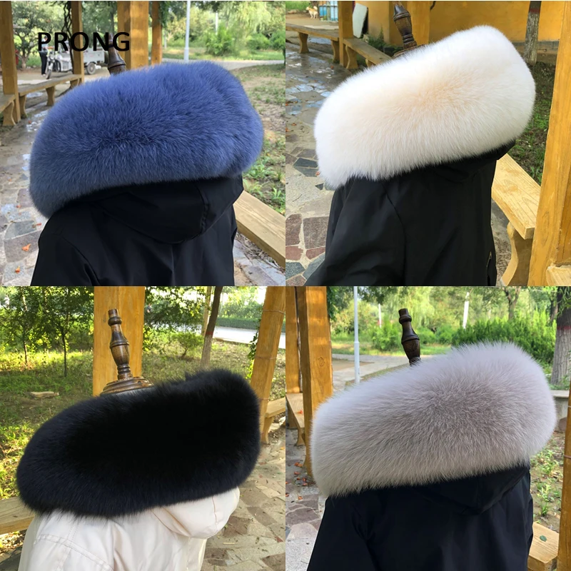 Real Fox Fur Collar Winter Parkas Coat Hood Trims Decor Genuine Fur Scarf For Women Thick Warm Furry Fur Scarves Shawls Female