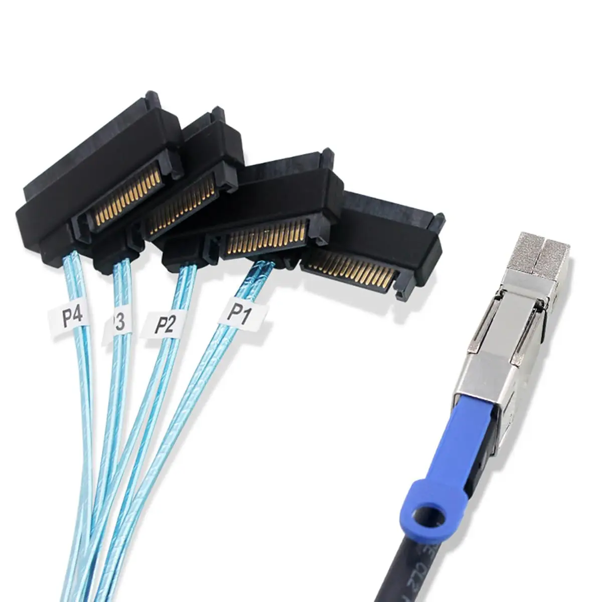 Compatible with Mini SAS HD SFF-8644 — to SFF-8482 29P 2-in-1 SATA Hard Drive Data Cable, 28AWG Copper, 12G High-Speed Harness