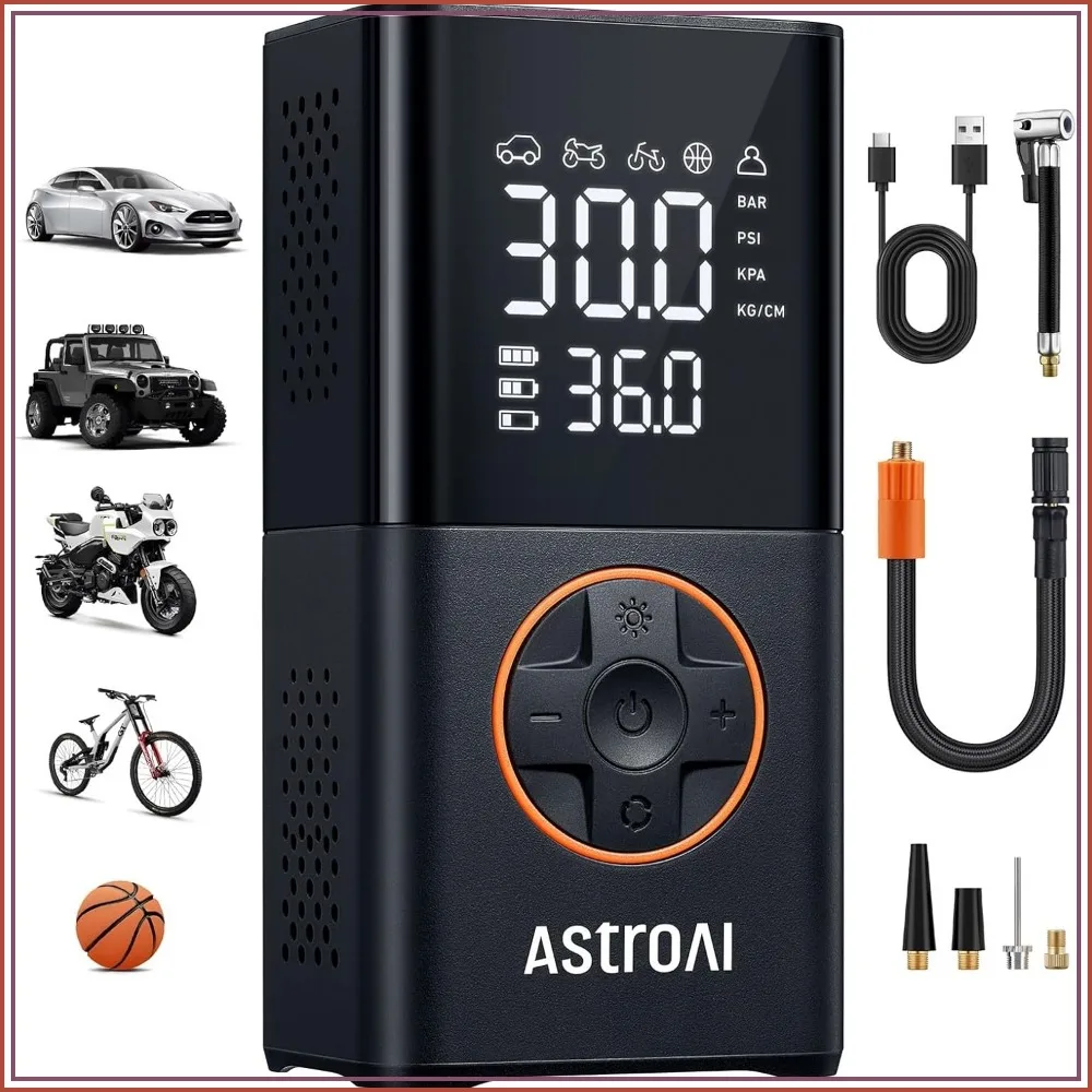 Cordless Tire Inflator 2-Pack: 150 PSI Portable Air Compressor with Digital Display, LED Light, USB-C, for Cars, Motorcycles, Bikes
