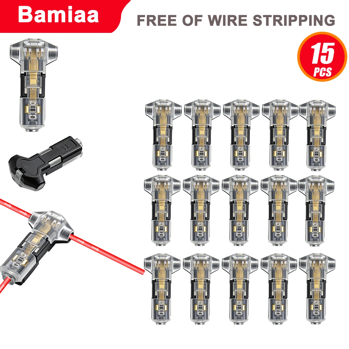 45/15pcs Set of T1 Quick-Connect Terminals, T-Type Wire Connectors, No Stripping or Soldering Required for DIY Wiring Projects.