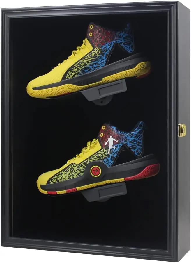

Lockable Wooden Sneaker Display Case with UV Protection Acrylic Door for Sports Shoes Storage
