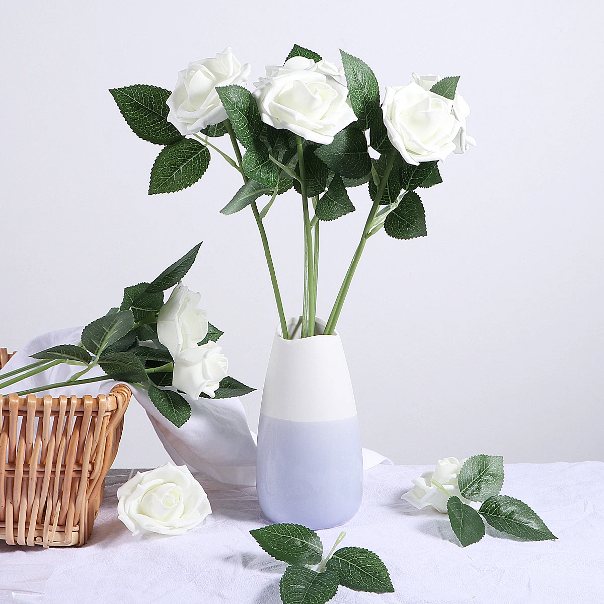 

10pcs Artificial Rose Floral Stems with Leaves Decorative GreeneryFlower Branches Home Wedding Party Craft Bouquets