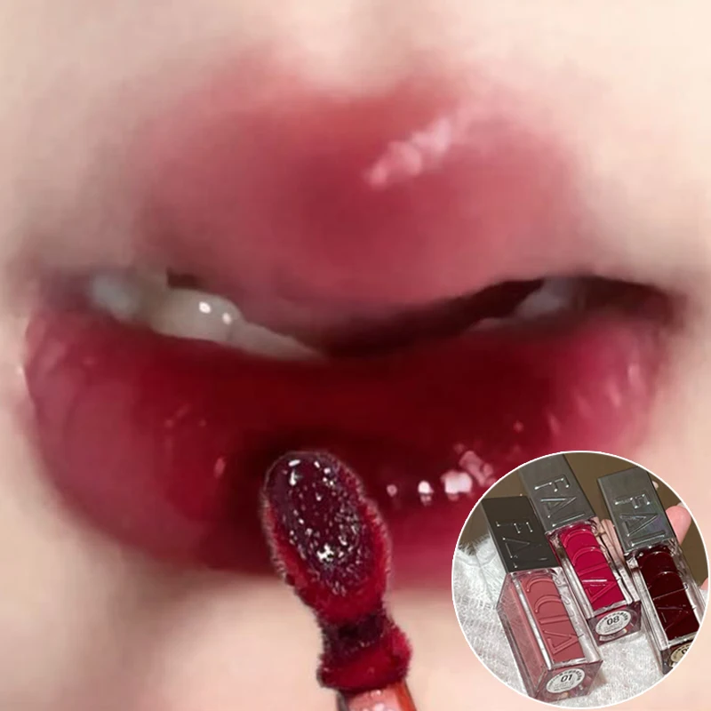 Punk Juice Brillo Labial Rojo, Esmalte Labial Efecto Espejo Negro, Aceite Labial Efecto Gelatina, Lápiz Labial Impermeable, Maquillaje de Tinte Transparente Rosa Nude