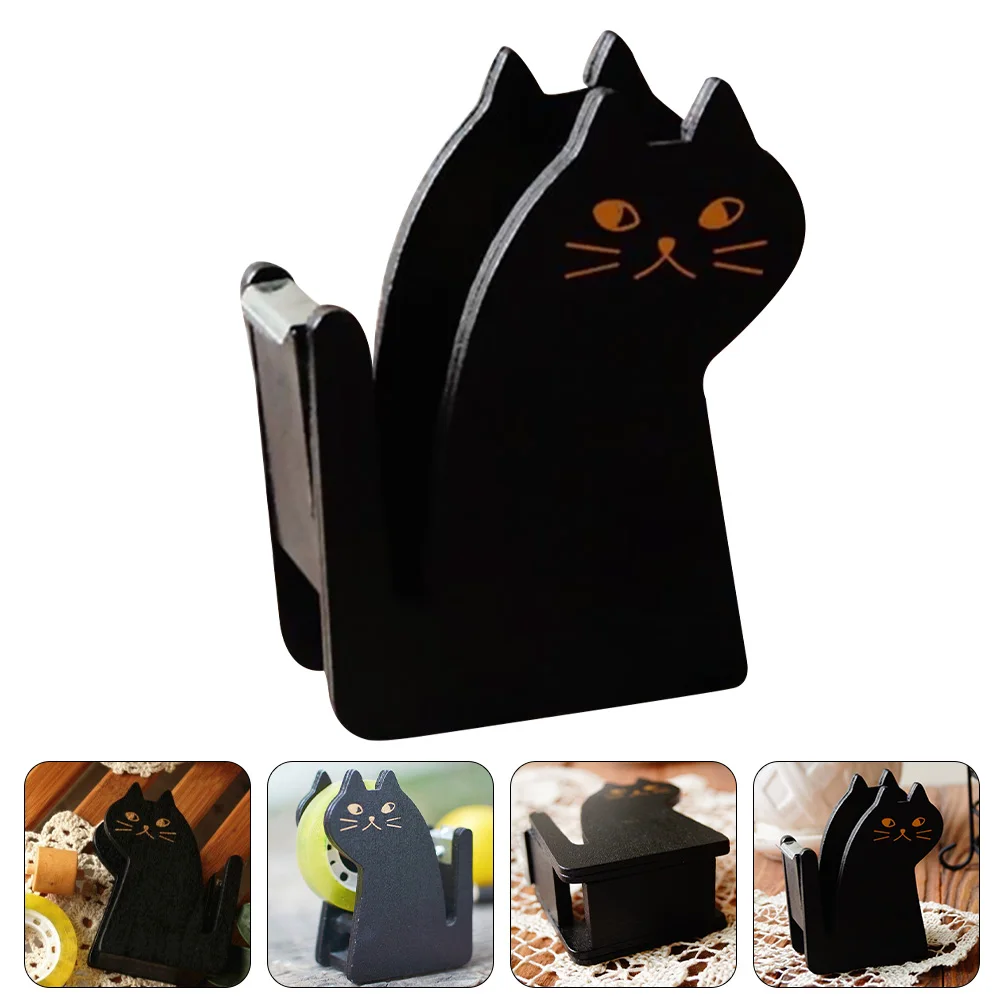 

2pcs Cat Shaped Wooden Tape Holder Desktop Dispenser For Office Home Adorable Smooth Portable Cutter Stand