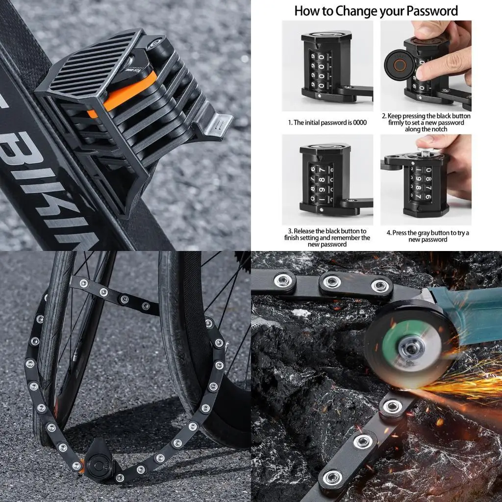 

652F Durability Combination Bike Lock Steel Chain Anti Scratch ABS Shell Universals For Scooters Fences And Door