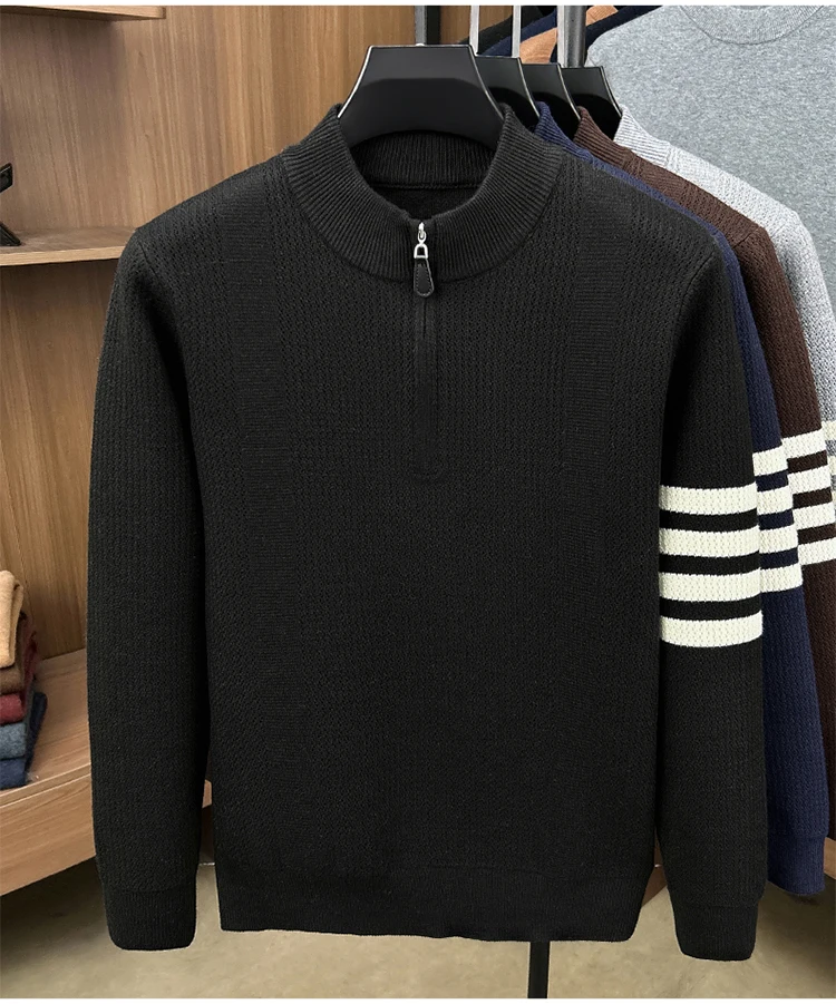 Hochwertige Reißverschluss Kragen Pullover Männer Neue Trend Persönlichkeit Streifen Zipper Herbst Winter Komfort Warm Stricken Sweater – Detail 16