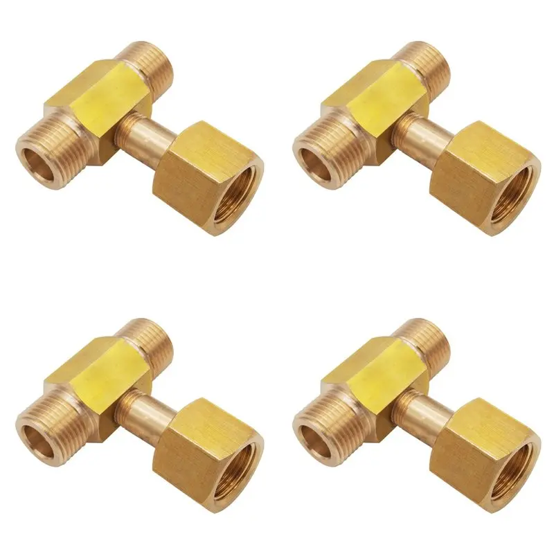 ABVG-4X W21.8-14 CO2 Tank Bottle Brass Threaded Tee Fitting 3 Way Connector Charging Fill Adaptor For Beer Homebrew Aquarium