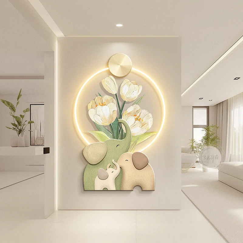 Cream wind elephants porch decorative paintings, corridors glowing paintings, living rooms murals, wall decor