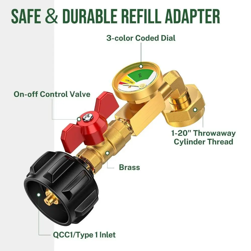 

Adjustable Gas Tank Connector Leak-proof Brass Gas Tank Refill Adapter Explosion-proof with Valve Gauge