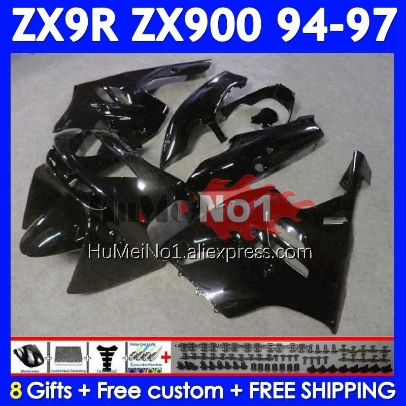 Body Kit For KAWASAKI NINJA ZX-9R 900CC Gloss Black ZX 9 R 9R 900 212No.27 ZX9R 94 95 96 97 ZX900 1994 1995 1996 1997 Fairings