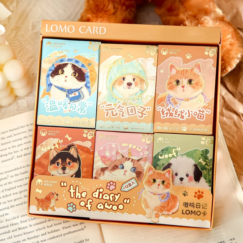 28PCS/Box Cute Dog Cat Card Cute Creative Memo Pad For Junk Journal Diary Planner Cute Message Card Home Office Student Use
