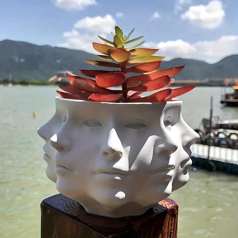 

Abstract Style Flowerpot Vase Mould Multi-Faceted Human Face Flower Pot