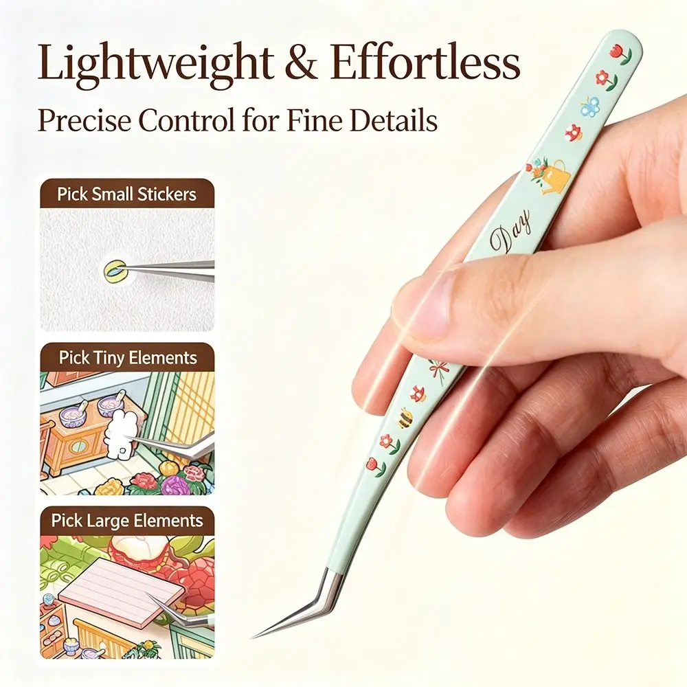 Stainless Steel Precision Tweezers Anti-static High Precision Craft Tweezers Cartoon Non Slip Grip False Eyelash Tweezers