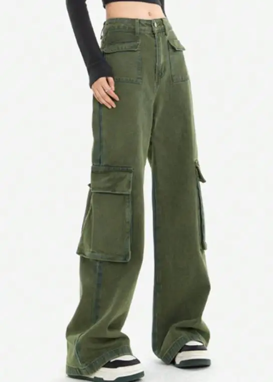 

Women's Jeans 2026 New Spring Autumn Solid Color Pocket Design Streetwear High Waisted Casual Straight Leg Workwear Pants