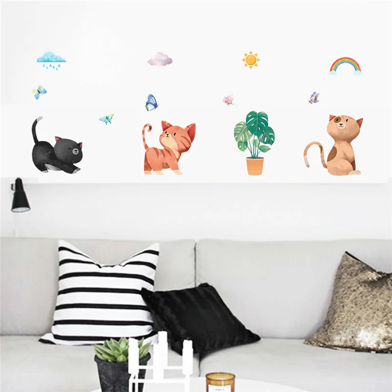 Sweet Cats Wall Stickers For Kids Room Decoration Diy Cartoon Pet Animal Mural Art PVC Home Decals Children's Gift