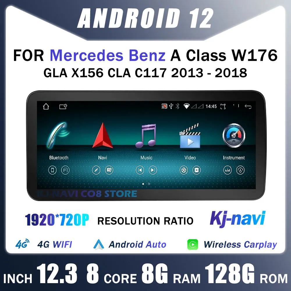 

Автомобильный мультимедийный плеер на Android 12, 12,3 дюйма, для Mercedes Benz A Class W176/GLA X156/CLA C117 2013-2018, GPS, радио, стерео, Carplay