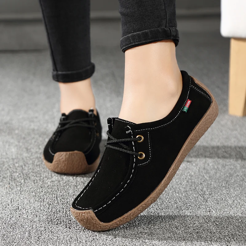 Women Running Shoes Leather Light Walking Sneaker Fitness Sport Flats Comfortable Breathable Black Fitness Size 35-42 Loafers