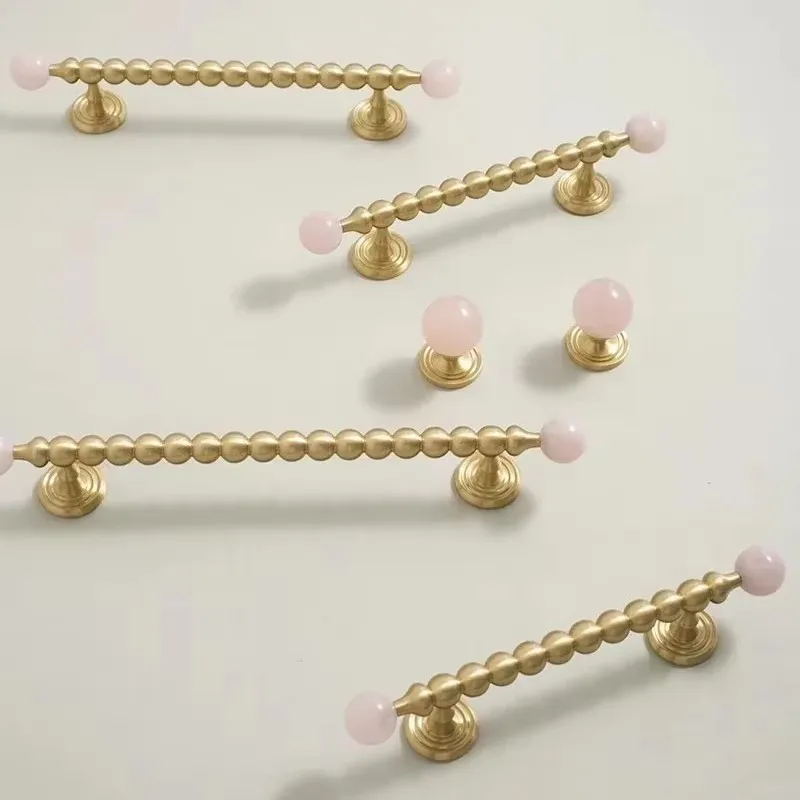 Brass with Natural Crystal Cabinet Handles Drawer Knobs Luxury Wardrobe Pulls Modern Furniture Handle Copper Kitchen Accessories
