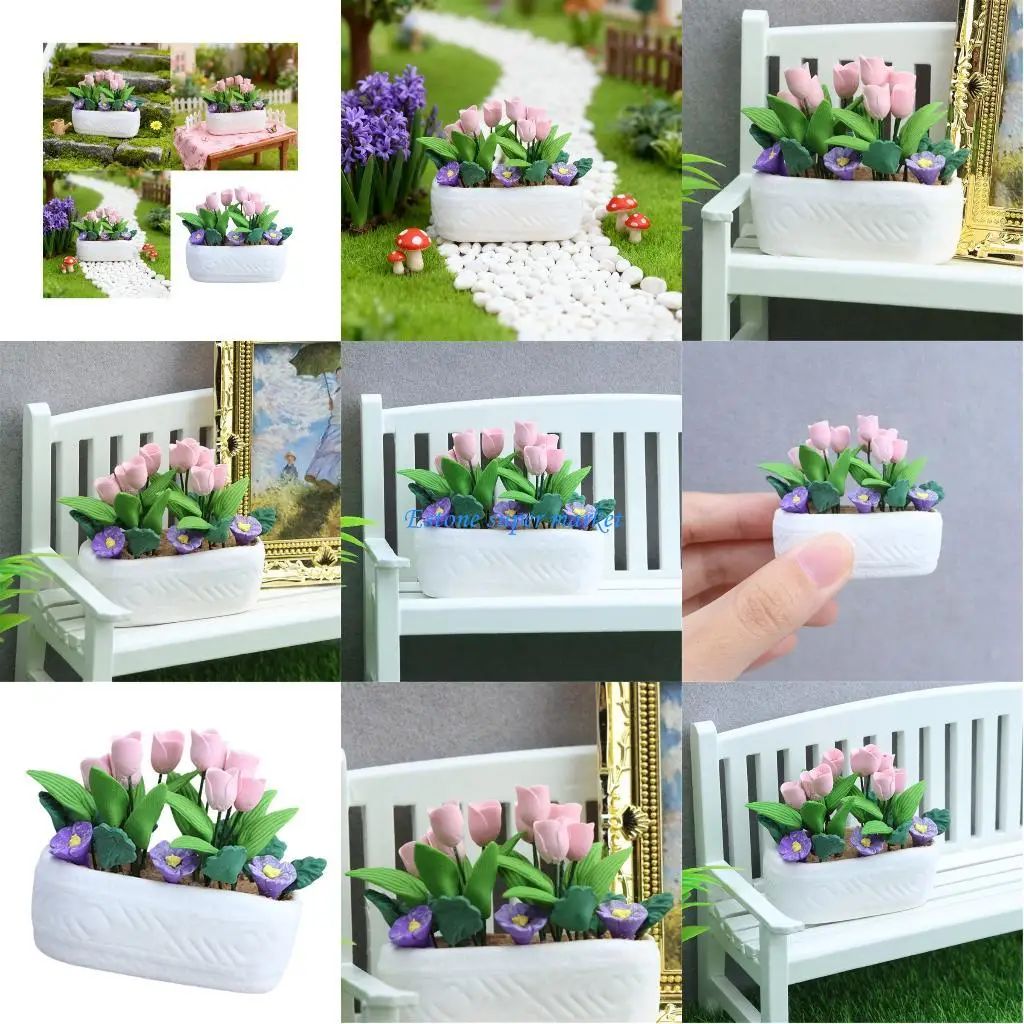 

090B Miniature Artifical Flower Tulips Model Doll House Accessories Role Play Flower