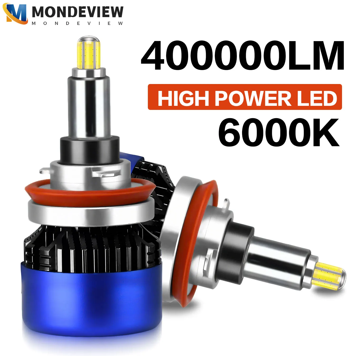 

MONDEVIEW 360 High-Power Car Headlights H1 H7 H11 9005 9006 LED Bulb 6000K 400W 400000LM High-Brightness Daytime Running Lights