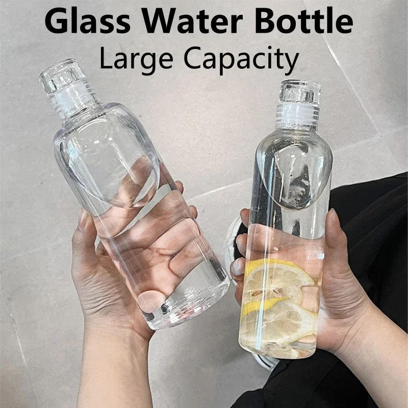 

300-1000ml Glass Water Bottle Large Capacity with Time Marker Cover for Water Drink Outdoor PortableTransparent Milk Juice Cup