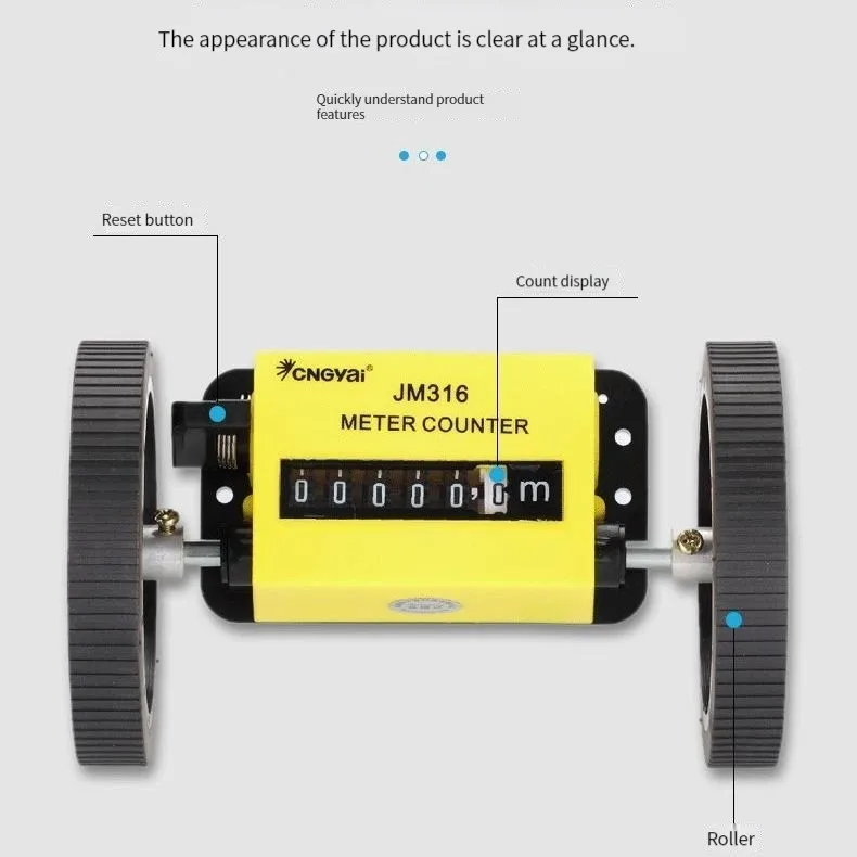 1-99999.9m JM316 Rotation Meter Counter Mechanical Length Counter Rolling Wheel Machinery Meters Decoder