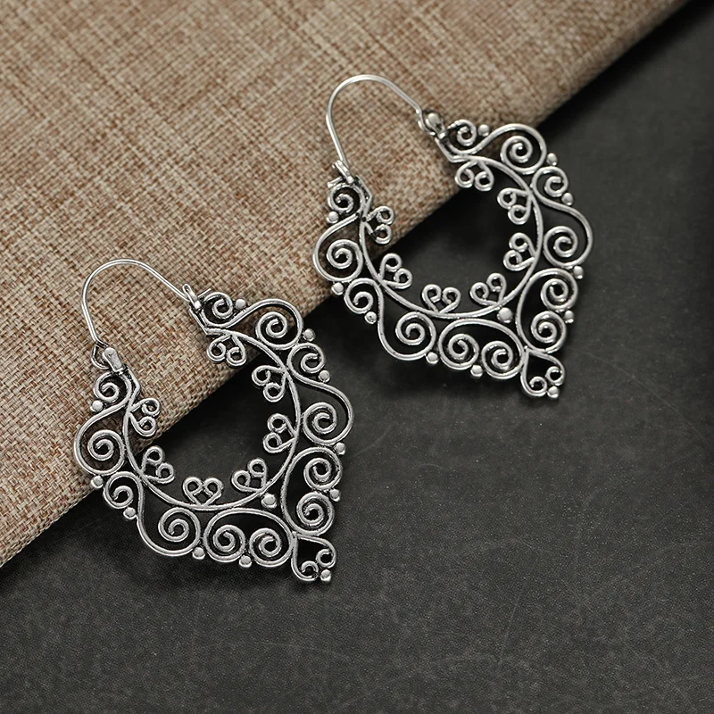 Vintage Hollowed Out Vortex Pattern Earrings for Women's Niche Bohemian Ethnic Style Earrings Accessory Jewelry