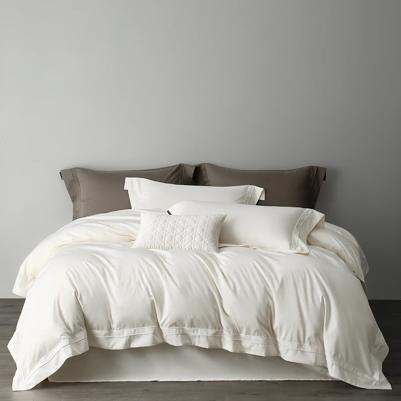 

Luxury Bedding Set 1000TC Satin Egyptian Cotton Solid Color Soft Silky Duvet Cover Set Bed Sheet/Fitted Sheet Pillowcases 4Pcs