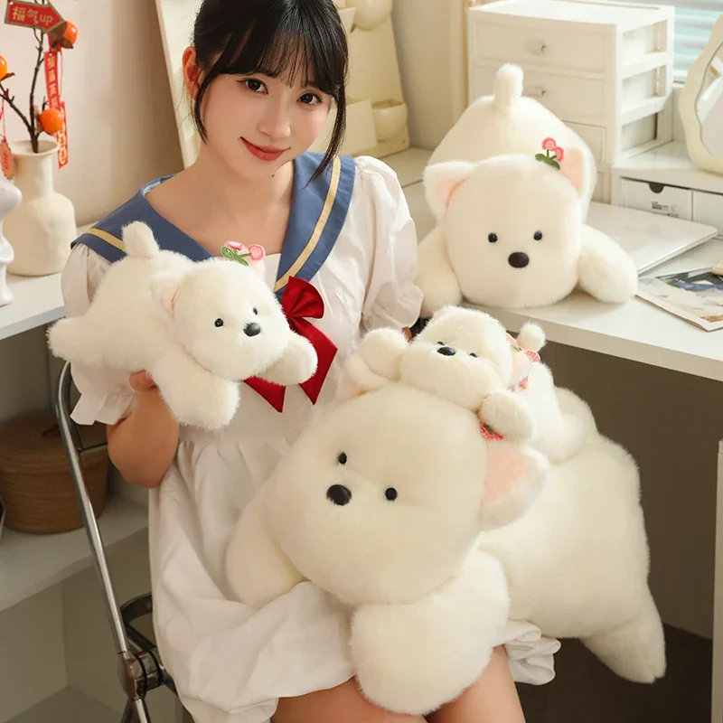 Kawaii Fluffy Hair West Highland Dog White Terrier Plushie Soft Puppy Plush Toy Stuffed Lifelike Animal Baby Appease Doll Pillow