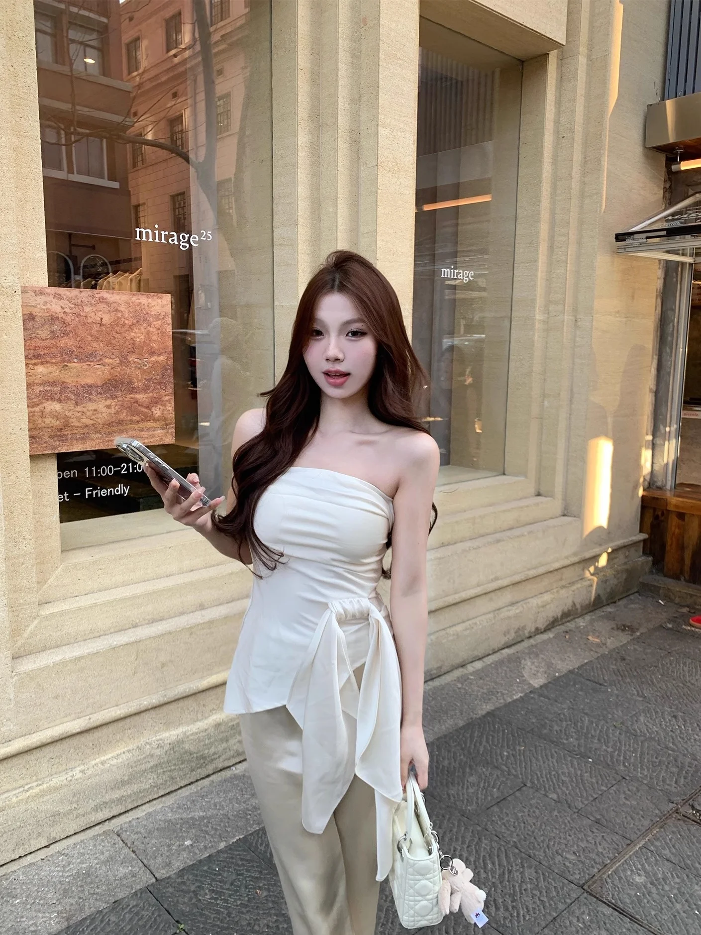 

EU Slim Fit Satin Wrap Bustier Svel Top Women's Faionable Knot T-irt Commute Sle Spring Season