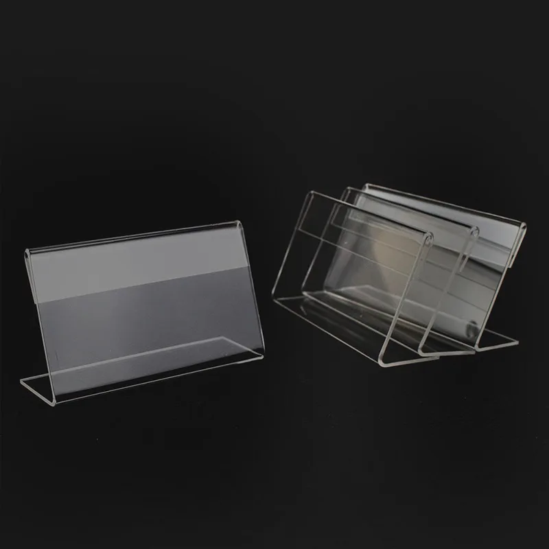 10 PCS Mini Business Name Card Holder Transparent Acrylic Desktop Sign Label 7x4cm Name Price Tag Table Display Rack Bracket