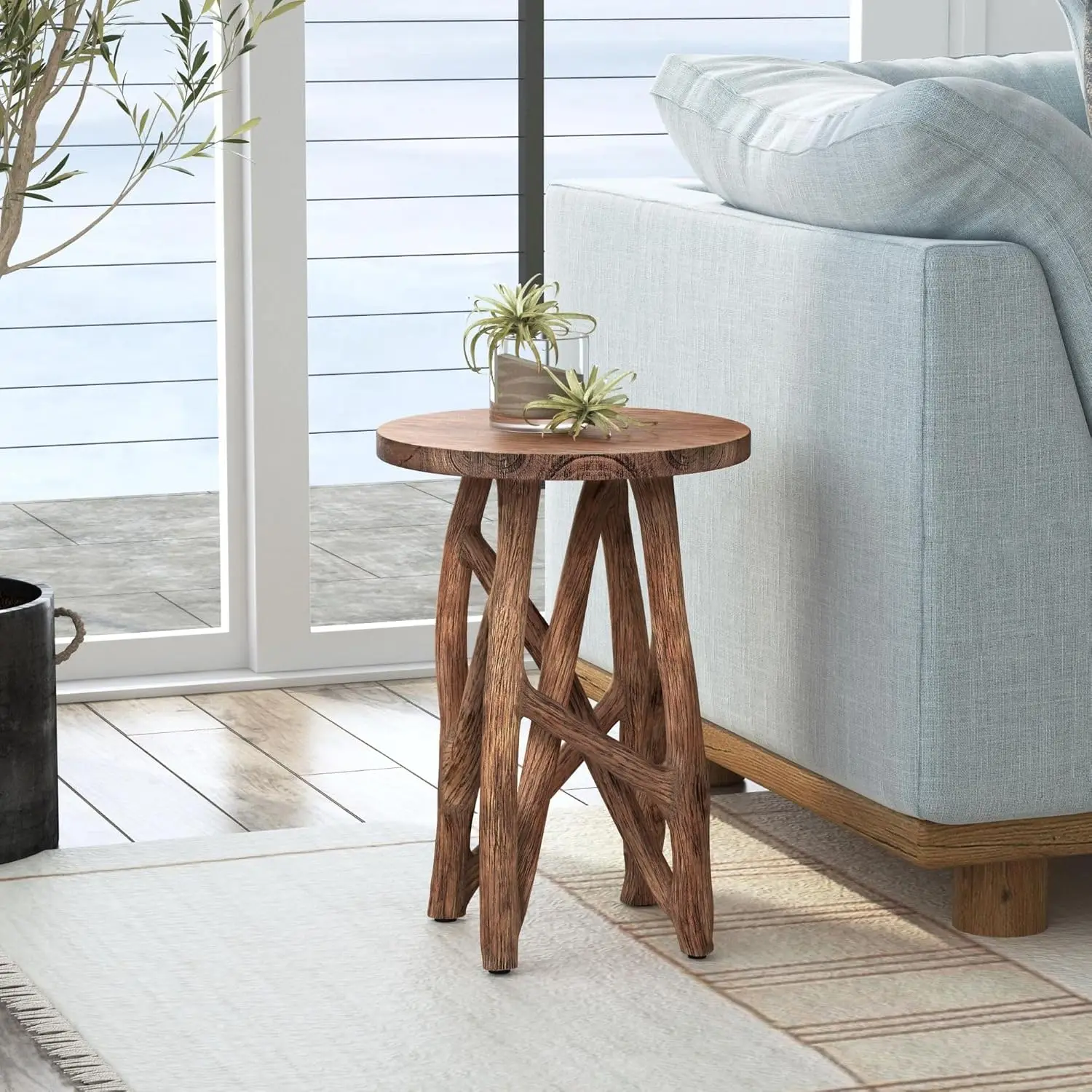 Rustic Solid Wood Side & End Table for Living Room Bedroom, Customized