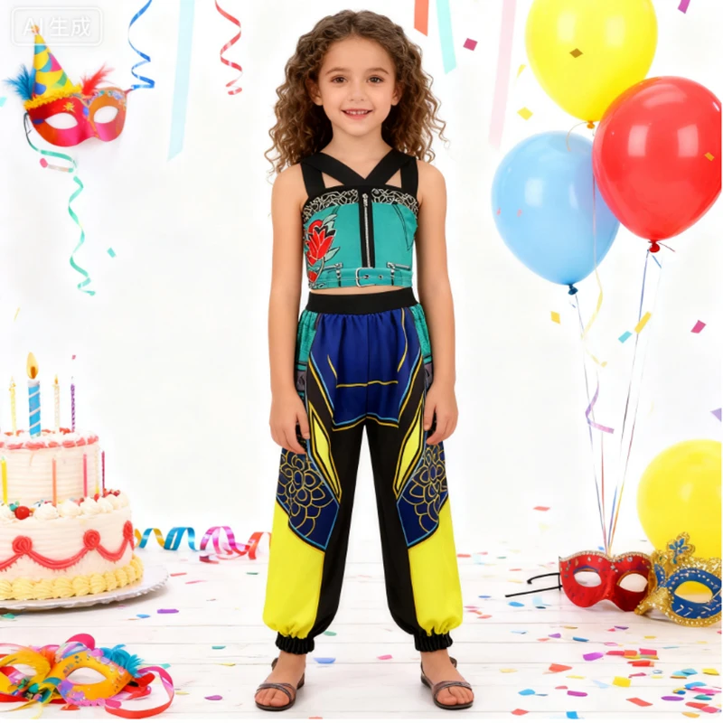 

Carnival Party Anime Kpop Hunters Girls Cosplay Costume Zoey Printed Tank Top+Pants Sets For Children Halloween Idol Uniform