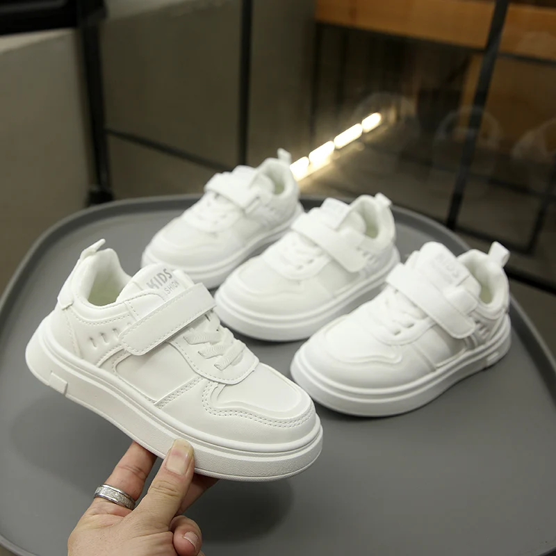 

Kids White Shoes Soft Bottom Non-slip Students Tennis Shoes Mesh Breathable 2025 New Fashion Children Flat Shoes Casual Trendy