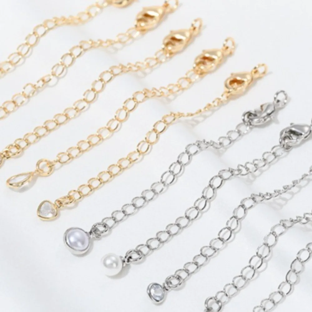 

14K Gold Color Inlaid Peach Heart Water Drop Zircon Pearl Buckle Tail Chain DIY Handmade Jewelry Extension Chain Accessories