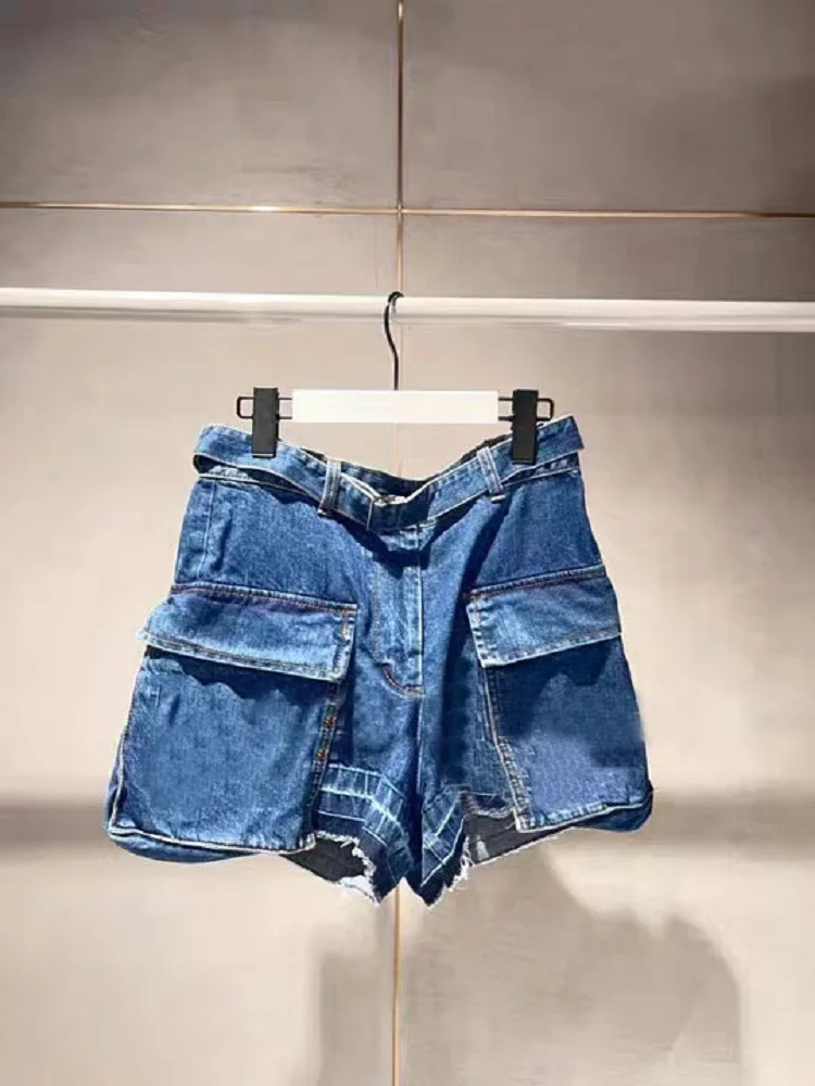 FOG SACAI Casual Denim orts Spring Summer 2024 New Sle Double Sided Large ket Belt Versatile orts High Waist Straigh...