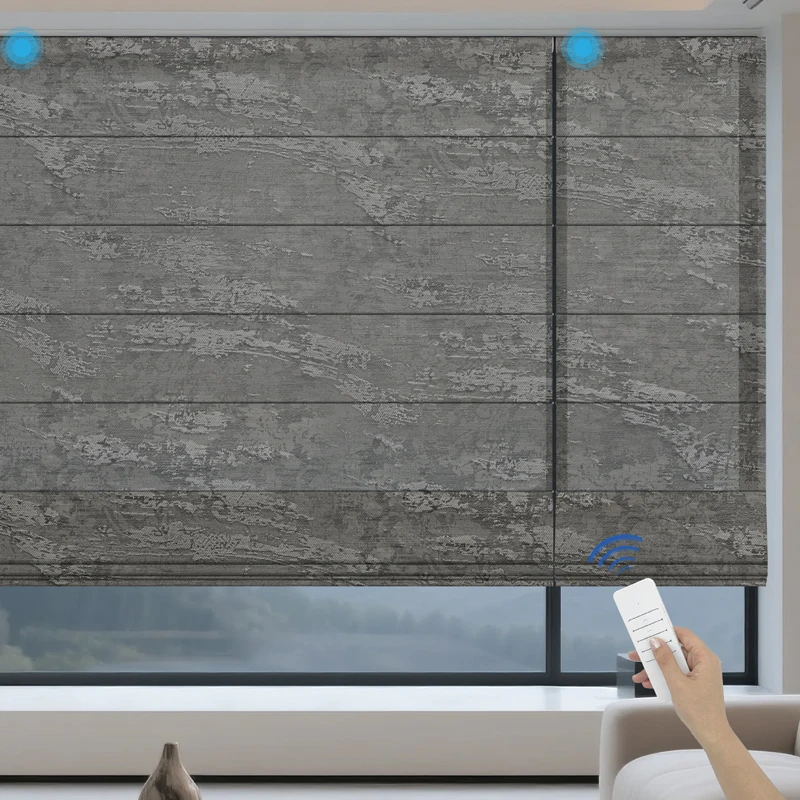 Smart Motorized Roman Blinds for Bedroom/Office Electric Window Coverings with Remote Technique Plain Roman Shades