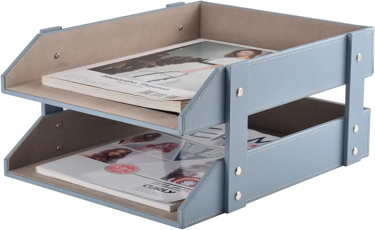 Desktop Organizer Leather Desktop Tray Mail File Holder All Season Grey