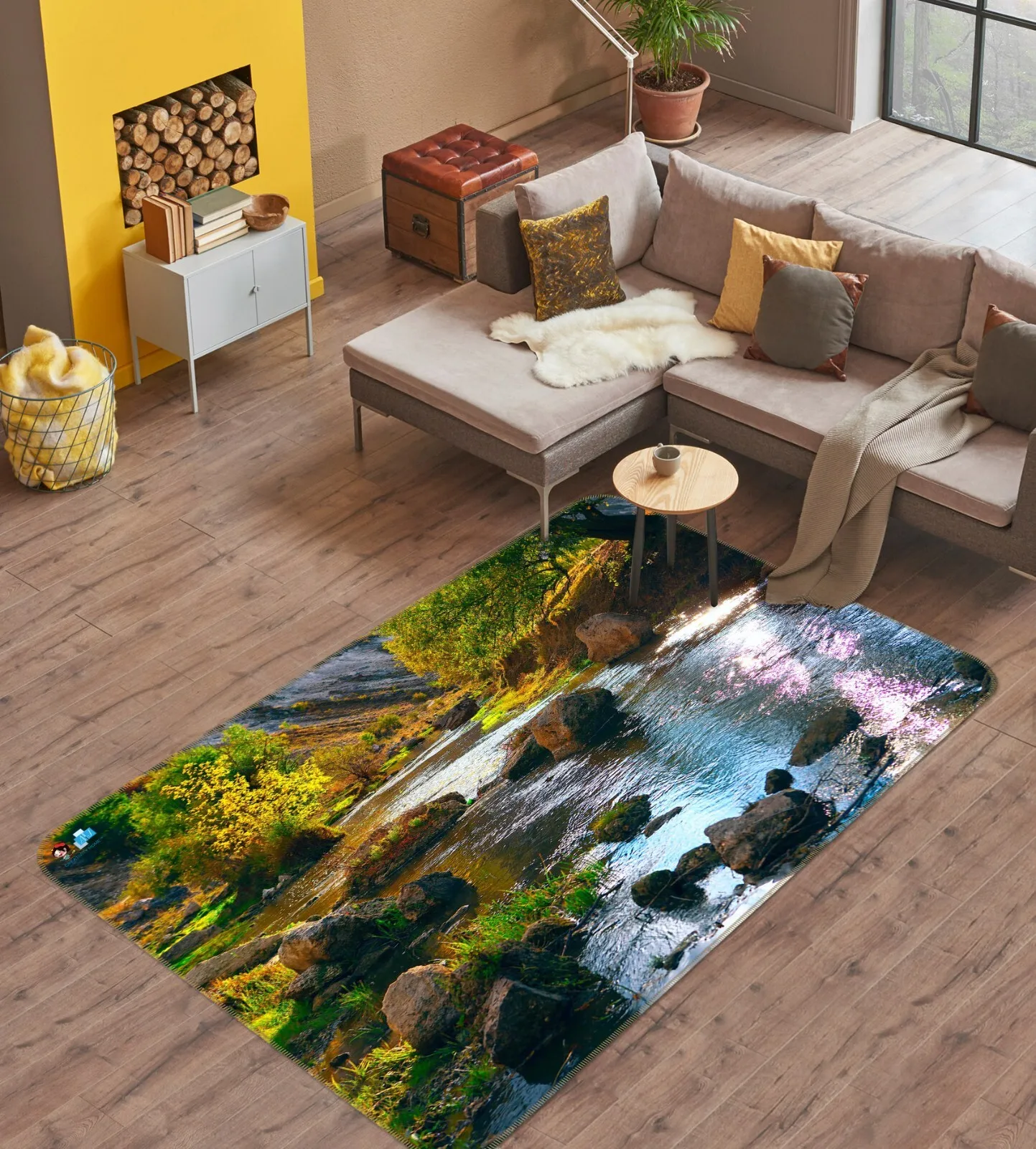 3D River Landscape Floor Mat Nature Stream Design Rug for Living Room Bedroom