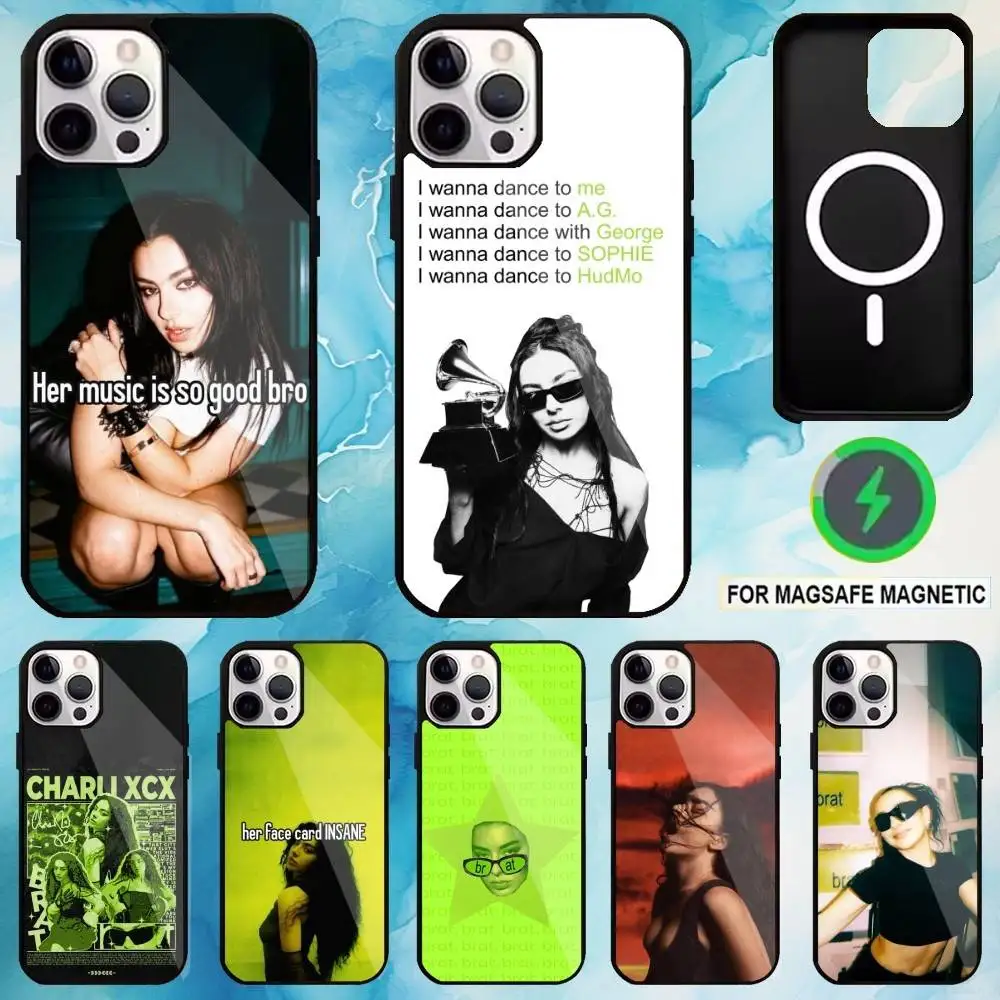 

Singer C-CharliXCX BRAT Phone Case For iPhone17,16,15,14,13,12,11 Plus,Pro Max Magnetic Magsafe Wireless Charging
