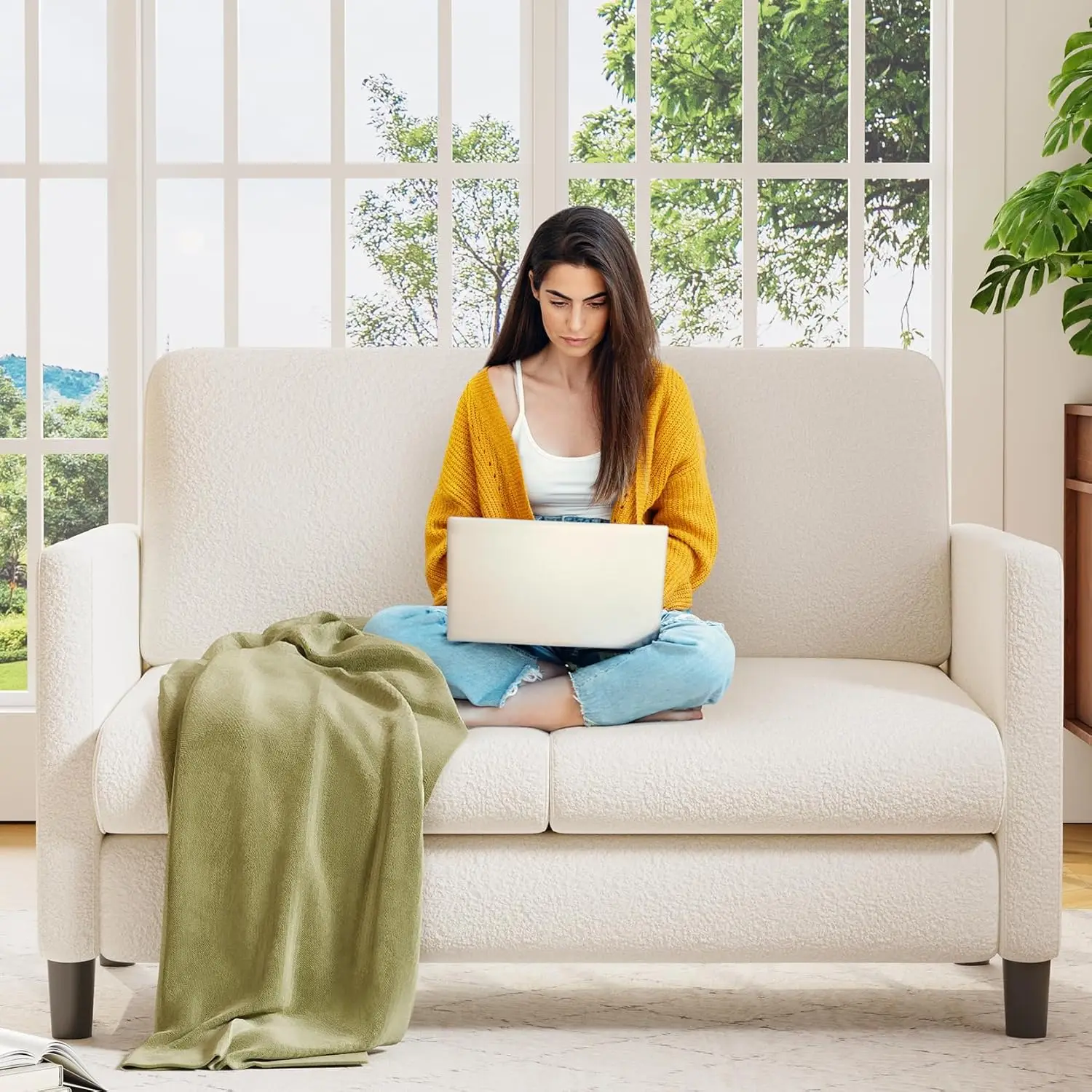 

Loveseat Sofa, 51" Love Seat, Comfy Teddy Small Loveseat for Small Spaces, Tool-Free Setup Sofa Couch for Bedroom, All-Wood Couc