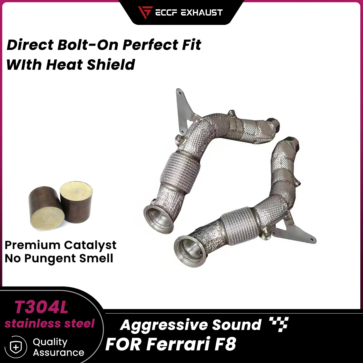 

Sporty Downpipe With Heat Shield For Ferrari F8 Aggressive Exhaust Sound High Flow Performance Upgrade Easy Installation